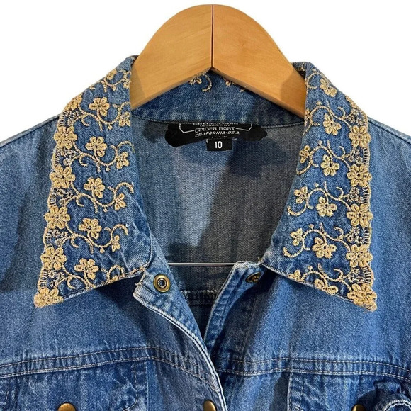PG Collections Vintage Denim Button Down Dress 10 Metallic Embroidered Collar - Picture 5 of 10